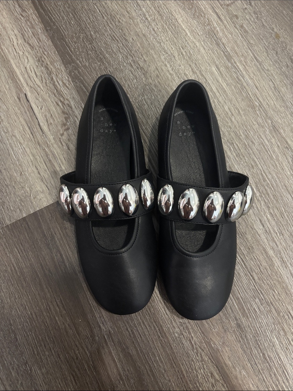 a new day Black Mary Jane Flats with Silver Stud Accents